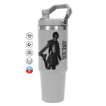 Maneskin Damiano David, GREY color, 890ml (30oz) stainless Steel Tumbler with Handle