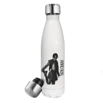 Maneskin Damiano David, Metal mug thermos White (Stainless steel), double wall, 500ml