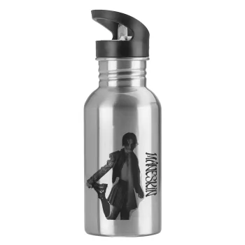 Maneskin Damiano David, Water bottle Silver with straw, stainless steel 600ml