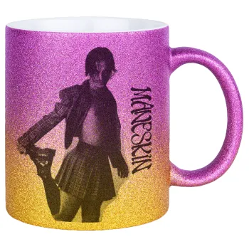 Maneskin Damiano David, Κούπα Χρυσή/Ροζ Glitter, κεραμική, 330ml