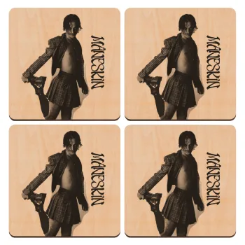 Maneskin Damiano David, ΣΕΤ x4 Σουβέρ ξύλινα τετράγωνα plywood (9cm)