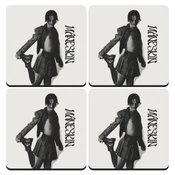 Maneskin Damiano David, ΣΕΤ 4 Σουβέρ ξύλινα τετράγωνα (9cm)