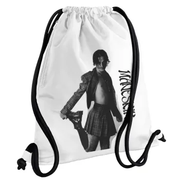 Maneskin Damiano David, Backpack pouch GYMBAG white, with pocket (40x48cm) & thick cords