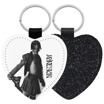 Maneskin Damiano David, Μπρελόκ PU δερμάτινο glitter καρδιά ΜΑΥΡΟ