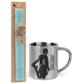 Maneskin Damiano David, Easter Set, metallic thermal cup (300ml) & aromatic flat Easter candle (30cm) (TURQUOISE)