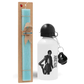 Maneskin Damiano David, Easter Set, metallic aluminum water bottle (500ml) & scented flat candle (30cm) (TURQUOISE)