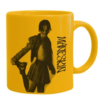 Maneskin Damiano David, Ceramic coffee mug yellow, 330ml
