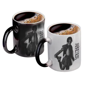 Maneskin Damiano David, Color changing magic Mug, ceramic, 330ml when adding hot liquid inside, the black colour desappears (1 pcs)
