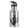 Water bottle Silver with straw, stainless steel 600ml