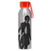 Aluminum Sports Bottle 650ml – Silver with Red Cap and Silicone Strap