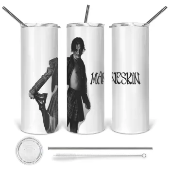 Maneskin Damiano David, Tumbler stainless steel 600ml, with metal straw & cleaning brush
