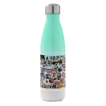 Maneskin stickers, Metal mug thermos Green/White (Stainless steel), double wall, 500ml