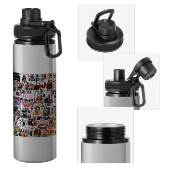 Maneskin stickers, Metallic water bottle with safety cap, 850ml aluminum