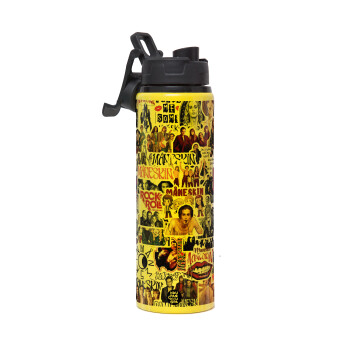 Maneskin stickers, Μεταλλικό παγούρι νερού με καπάκι ασφαλείας, αλουμινίου 850ml