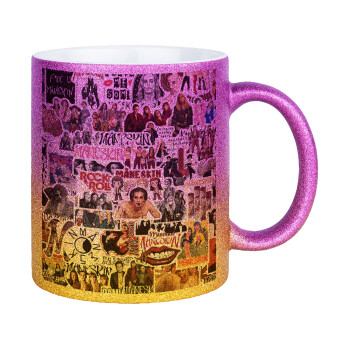 Maneskin stickers, Κούπα Χρυσή/Ροζ Glitter, κεραμική, 330ml