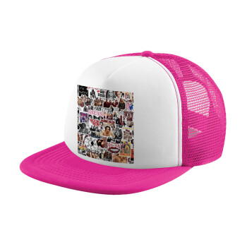 Maneskin stickers, Καπέλο Soft Trucker με Δίχτυ Pink/White 