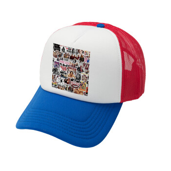 Maneskin stickers, Καπέλο Soft Trucker με Δίχτυ Red/Blue/White 