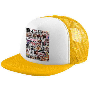 Maneskin stickers, Καπέλο Ενηλίκων Soft Trucker με Δίχτυ Κίτρινο/White (POLYESTER, ΕΝΗΛΙΚΩΝ, UNISEX, ONE SIZE)