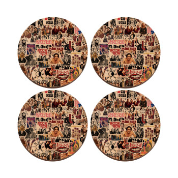 Maneskin stickers, ΣΕΤ x4 Σουβέρ ξύλινα στρογγυλά plywood (9cm)
