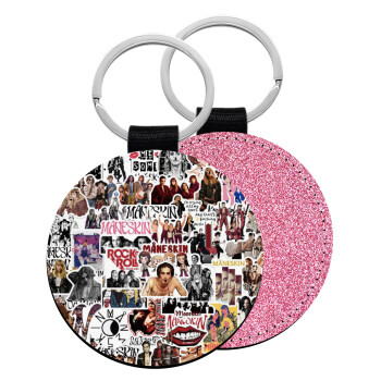 Maneskin stickers, Μπρελόκ Δερματίνη, στρογγυλό ΡΟΖ (5cm)