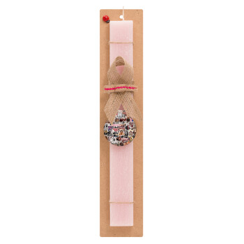 Maneskin stickers, Easter Set, wooden keychain & scented flat Easter candle (30cm) (PINK)