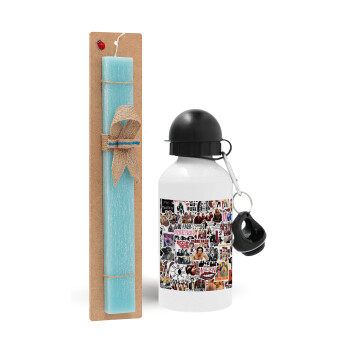 Maneskin stickers, Easter Set, metallic aluminum water bottle (500ml) & scented flat candle (30cm) (TURQUOISE)