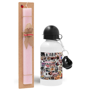 Maneskin stickers, Easter Set, metallic aluminum bottle (500ml) & aromatic flat Easter candle (30cm) (PINK)