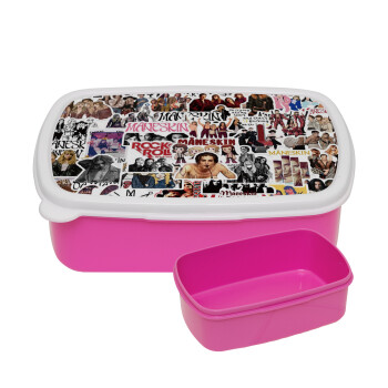 Maneskin stickers, ΡΟΖ παιδικό δοχείο φαγητού (lunchbox) πλαστικό (BPA-FREE) Lunch Βox M18 x Π13 x Υ6cm
