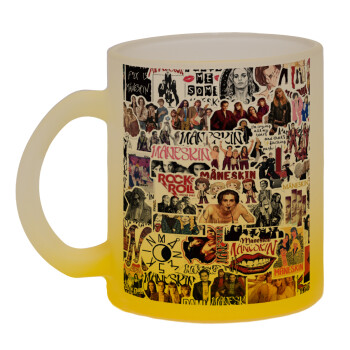 Maneskin stickers, Κούπα γυάλινη δίχρωμη με βάση το κίτρινο ματ, 330ml