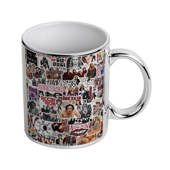 Maneskin stickers, Mug ceramic, silver mirror, 330ml