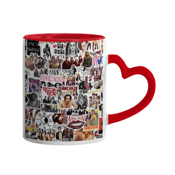 Maneskin stickers, Mug heart red handle, ceramic, 330ml