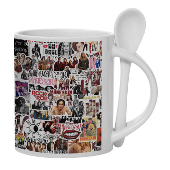 Maneskin stickers, Ceramic coffee mug with Spoon, 330ml (1pcs)
