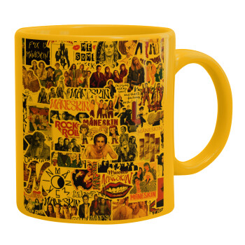 Maneskin stickers, Ceramic coffee mug yellow, 330ml (1pcs)