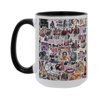 Maneskin stickers, Κούπα Mega 15oz, κεραμική Μαύρη, 450ml