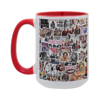 Maneskin stickers, Κούπα Mega 15oz, κεραμική Κόκκινη, 450ml
