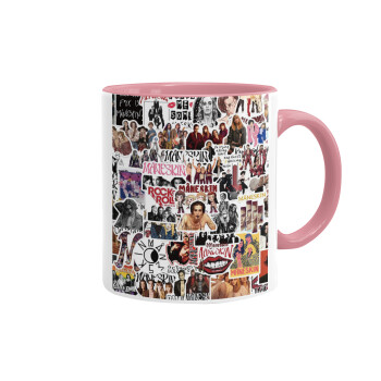 Maneskin stickers, Mug colored pink, ceramic, 330ml