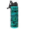 Metallic water bottle with safety lid, 850ml aluminum