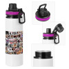 Metallic water bottle with safety lid, 850ml aluminum