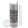 Tumbler stainless steel Silver 600ml, with metal straw & cleaning brush