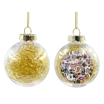 Maneskin stickers, Χριστουγεννιάτικη μπάλα δένδρου διάφανη με χρυσό γέμισμα 8cm