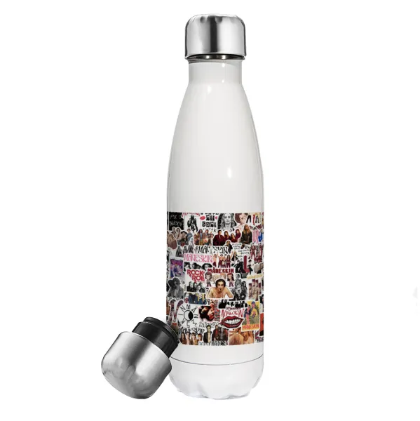 Maneskin stickers — Μεταλλικό παγούρι θερμός Λευκό (Stainless steel), διπλού τοιχώματος, 500ml