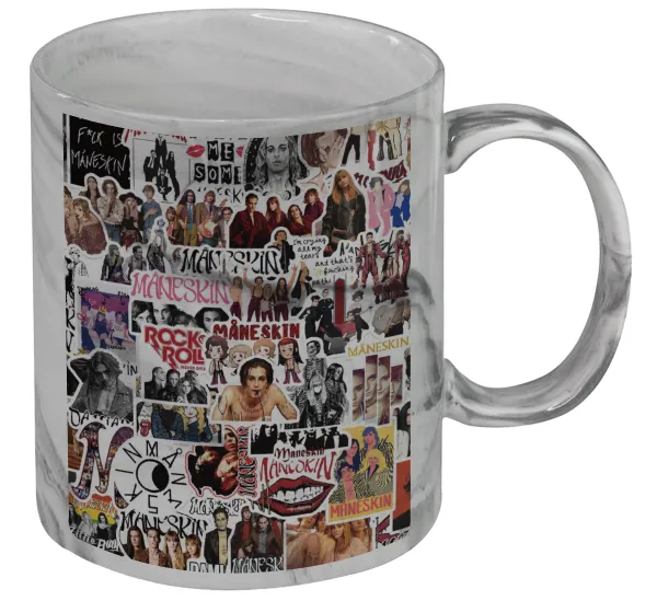 Maneskin stickers — Mug ceramic marble style, 330ml