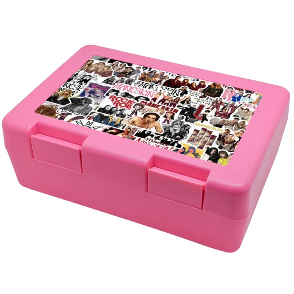 Maneskin stickers — Παιδικό δοχείο κολατσιού ΡΟΖ 185x128x65mm (BPA free πλαστικό)