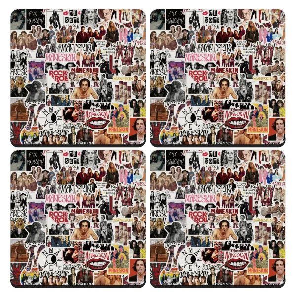 Maneskin stickers — Σουβέρ ξύλινα τετράγωνα (9cm)