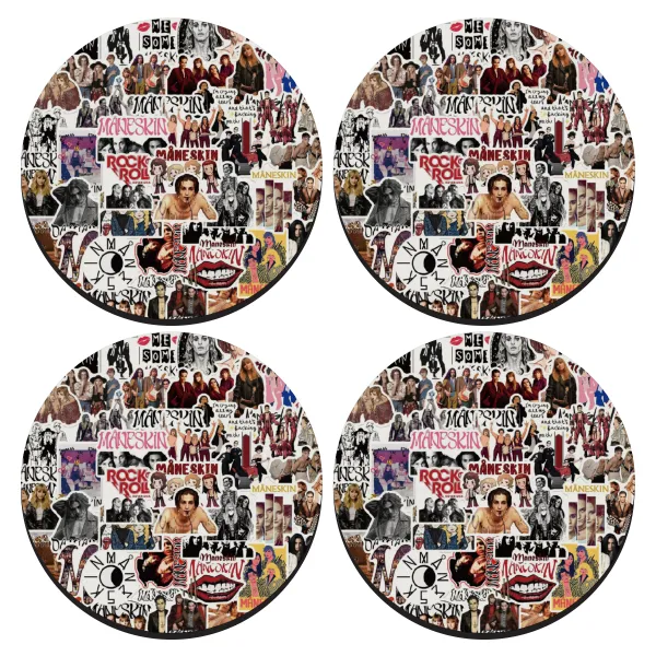 Maneskin stickers — ΣΕΤ 4 Σουβέρ ξύλινα στρογγυλά (9cm)