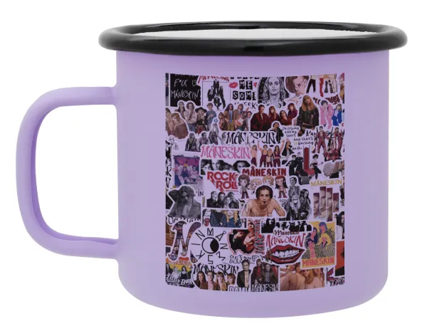 Maneskin stickers — Metal enamel mug, matte light pastel purple, 360ml