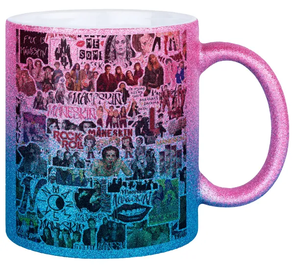 Maneskin stickers — Gold/blue glitter mug, ceramic, 330ml