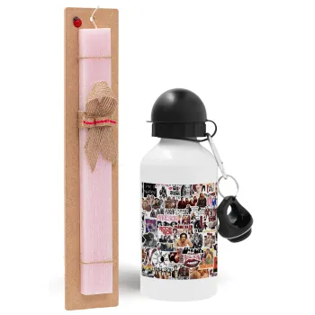 Maneskin stickers, Easter Set, metallic aluminum bottle (500ml) & aromatic flat Easter candle (30cm) (PINK)