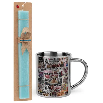 Maneskin stickers, Easter Set, metallic thermal cup (300ml) & aromatic flat Easter candle (30cm) (TURQUOISE)