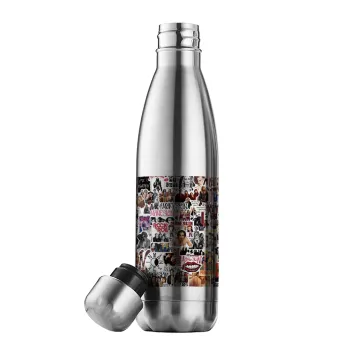 Maneskin stickers, Μεταλλικό παγούρι θερμός Inox (Stainless steel), διπλού τοιχώματος, 500ml